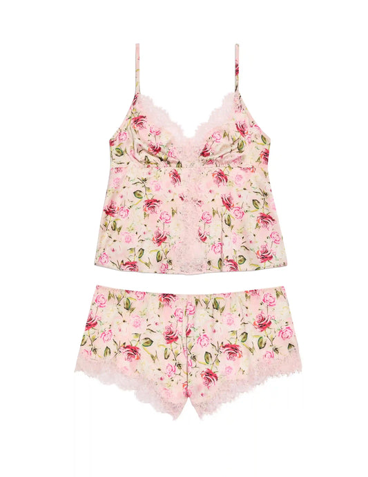 Satin Lace Trim Cami & Short Set