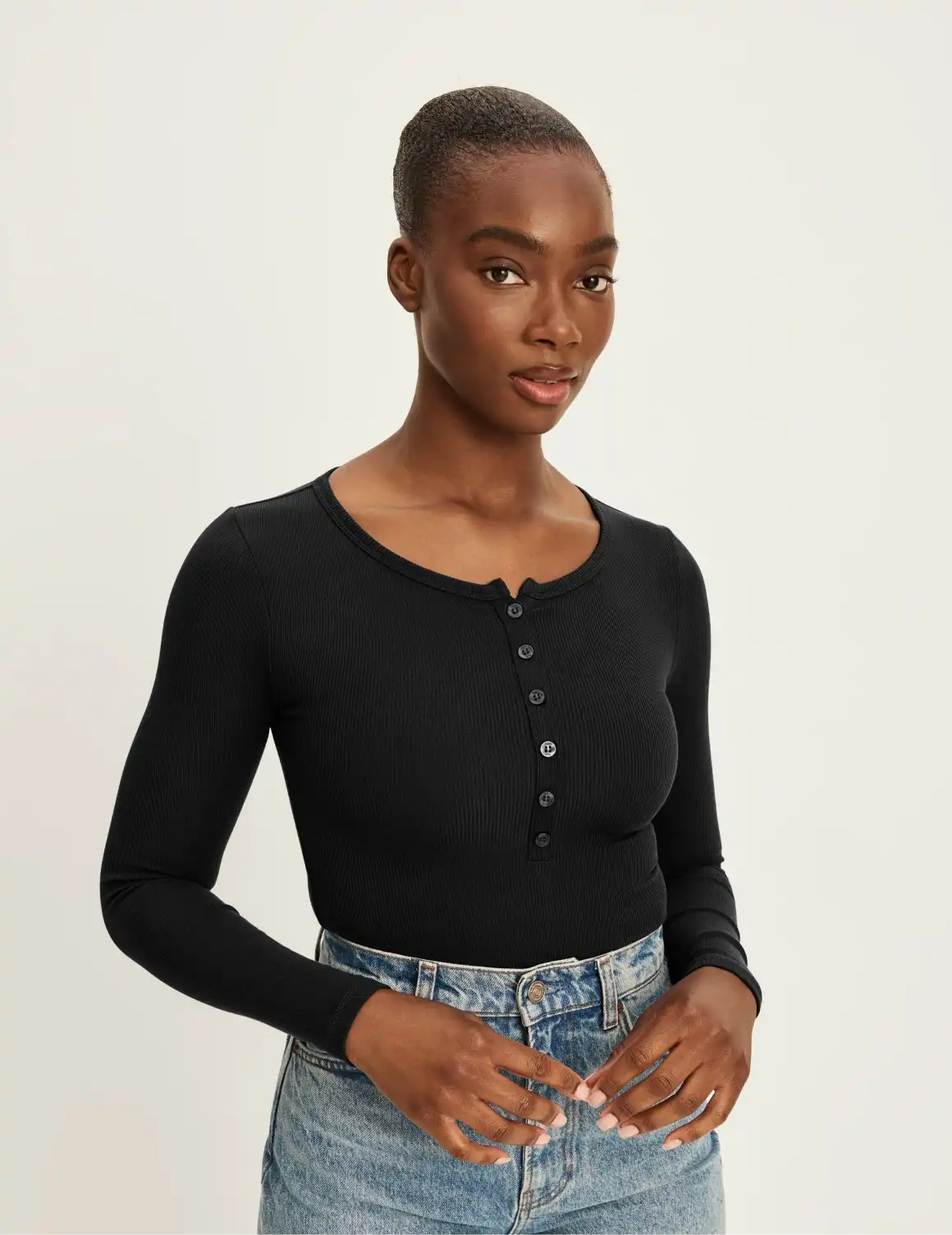 SculptRib™ Cotton Long Sleeve Henley Top