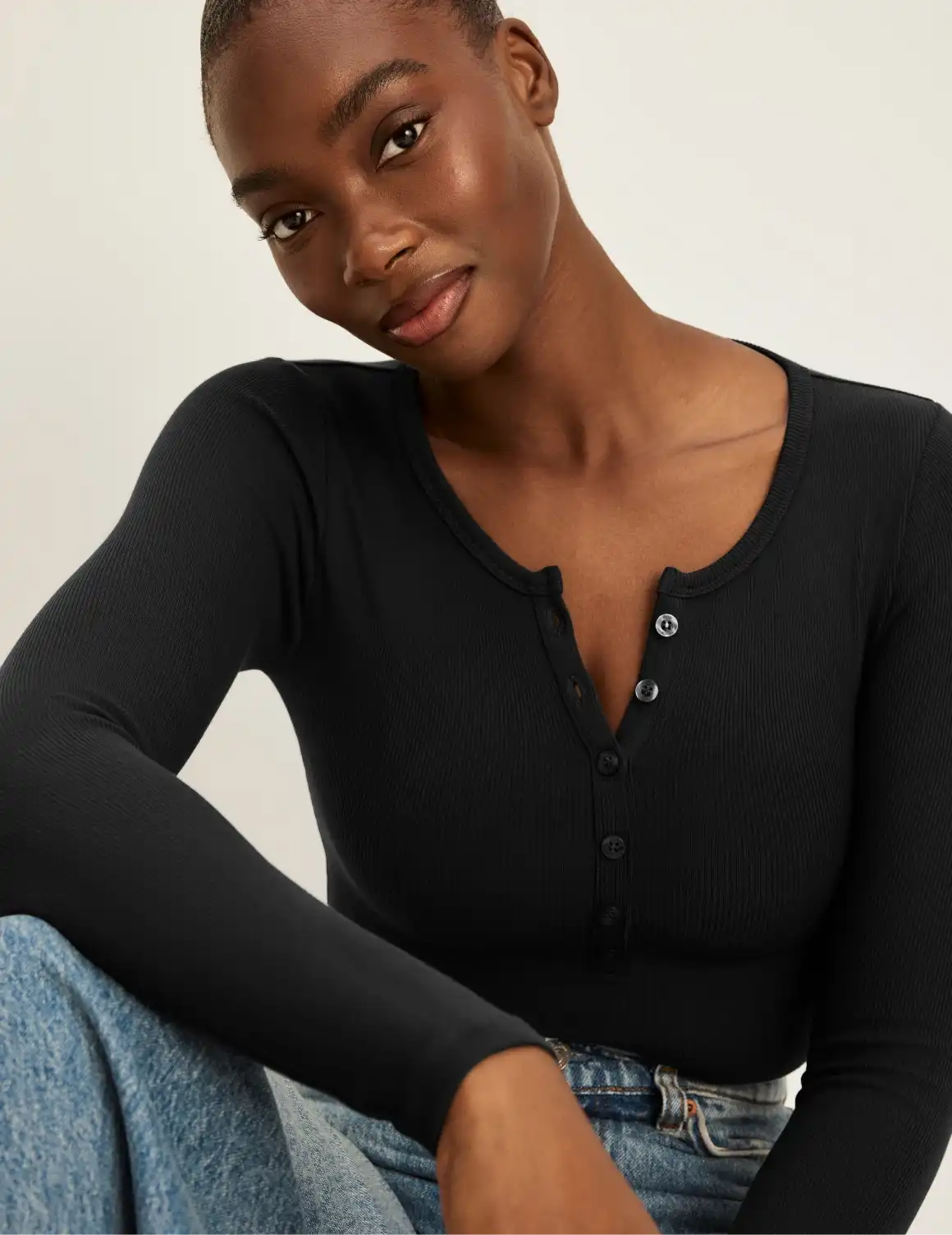 SculptRib™ Cotton Long Sleeve Henley Top
