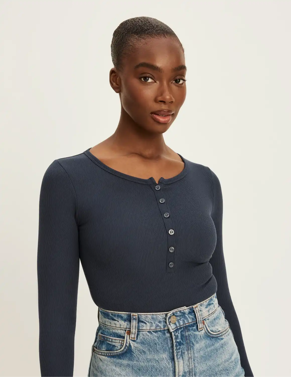 SculptRib™ Cotton Long Sleeve Henley Top